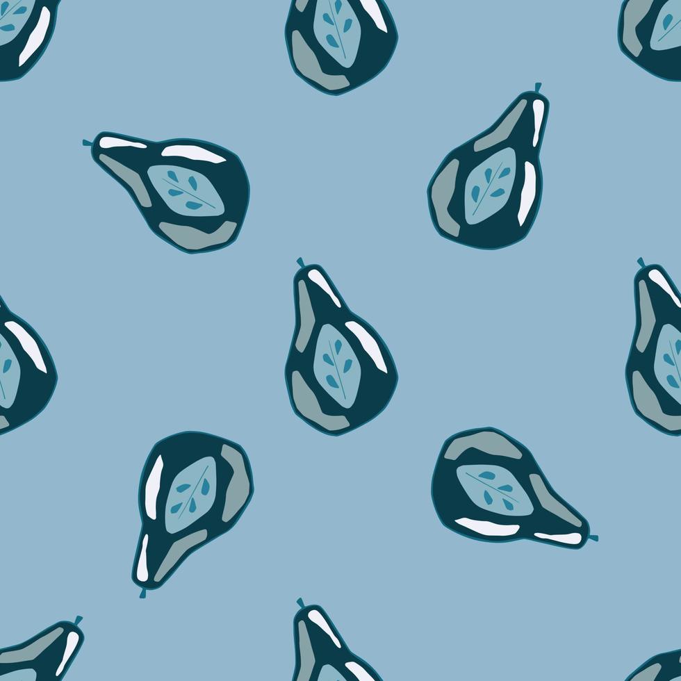 Minimalistic style seamless pattern with abstract pear silhouettes. Blue background. vector