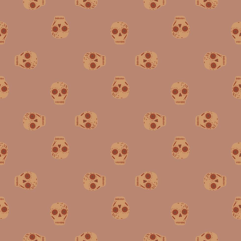 patrón decorativo sin costuras con un pequeño adorno de decoración de calavera beige. telón de fondo de terror de paleta pálida. vector