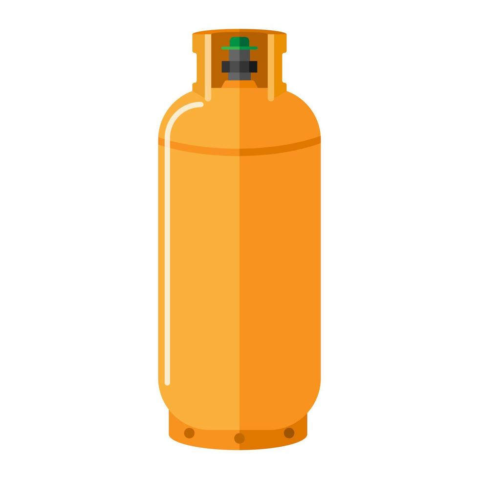 cilindro de gas aislado sobre fondo blanco. almacenamiento de combustible de bote contemporáneo. botella de propano amarilla con contenedor de icono de asa en estilo plano vector