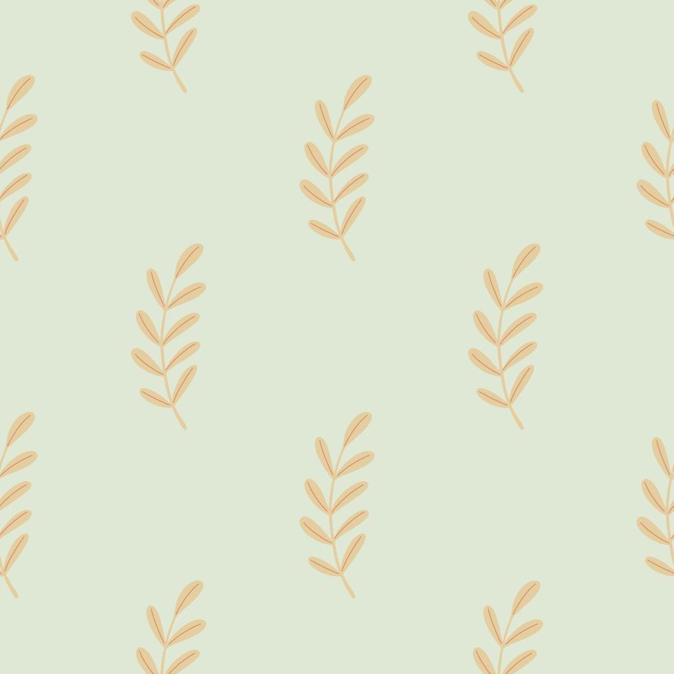 Pastel orange simple style branhes with leaves seamless pattern. Light blue background. Minimalistic print. vector