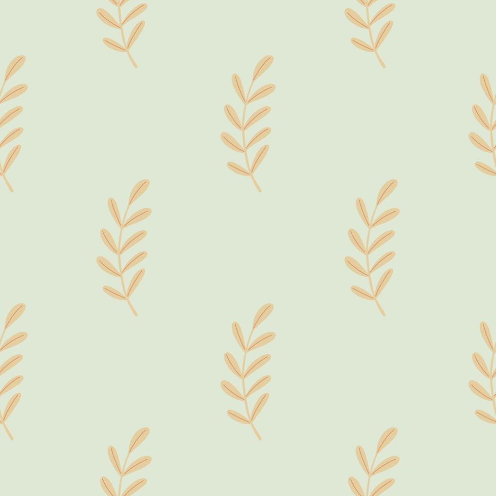 Pastel orange simple style branhes with leaves seamless pattern. Light blue background. Minimalistic print. vector