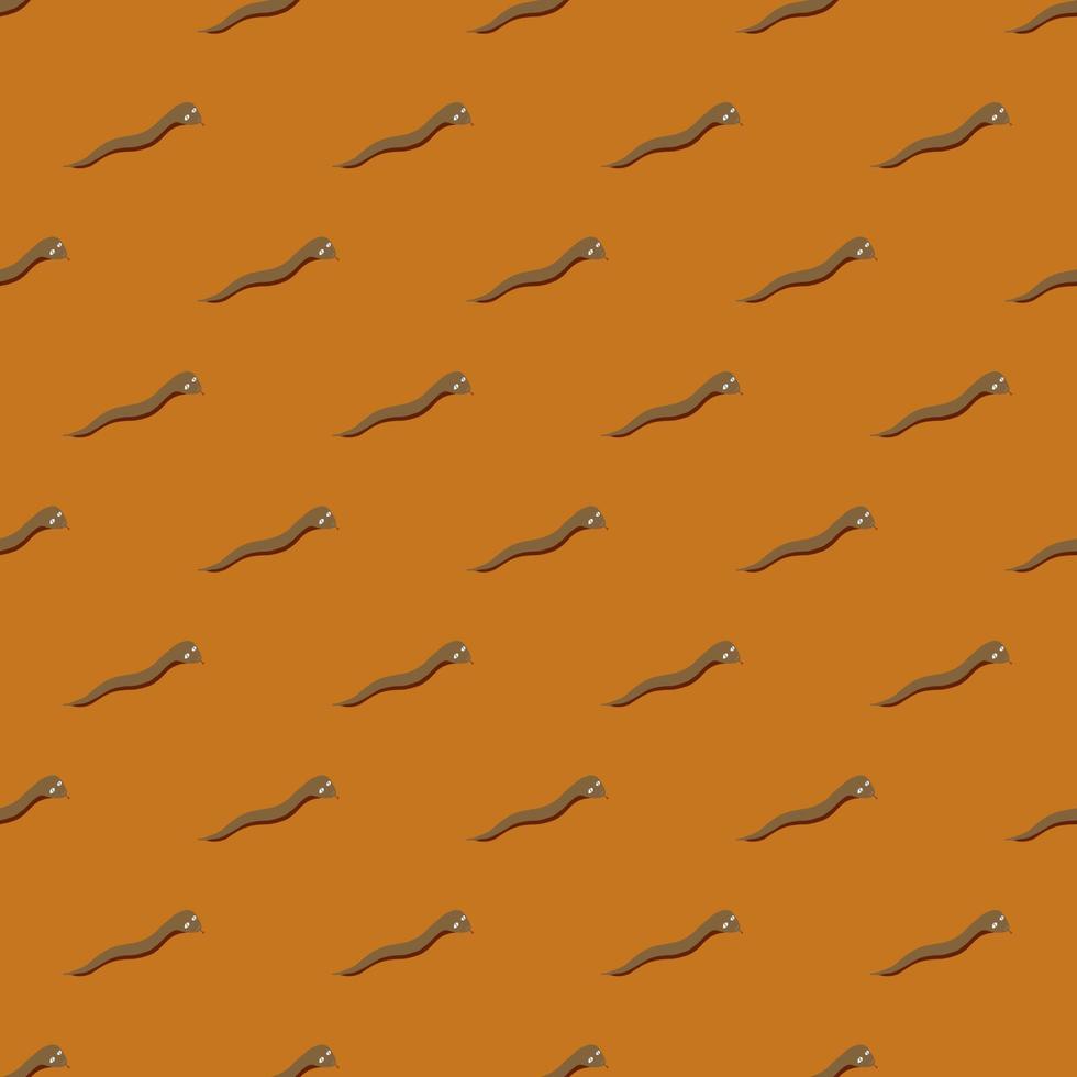 marrones pequeños gusanos siluetas patrón de garabato sin costuras en estilo minimalista. fondo naranja brillante. vector