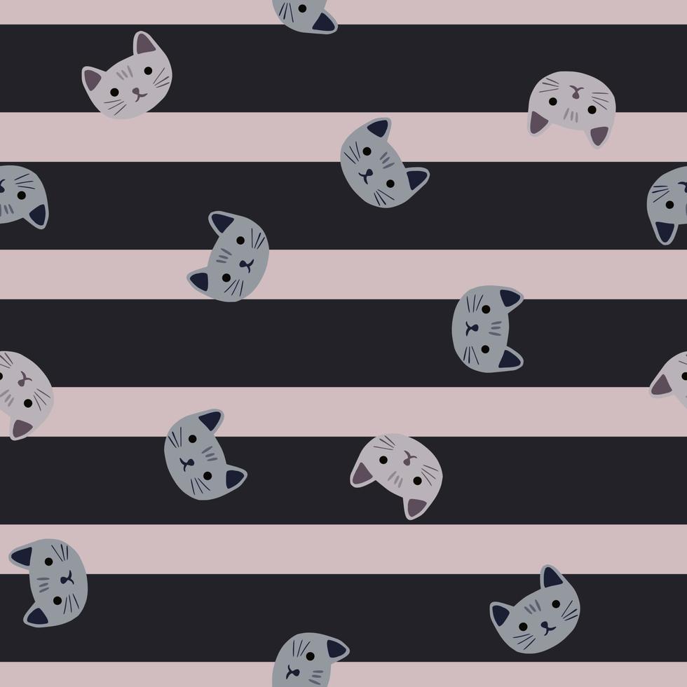 patrón de gatito sin costuras en estilo a mano alzada. animales de cabeza sobre fondo colorido. ilustración vectorial para textiles. vector