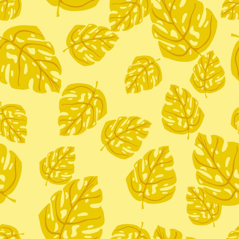 Random bright summer seamless pattern with yellow monstera ornament. Pastel background. vector