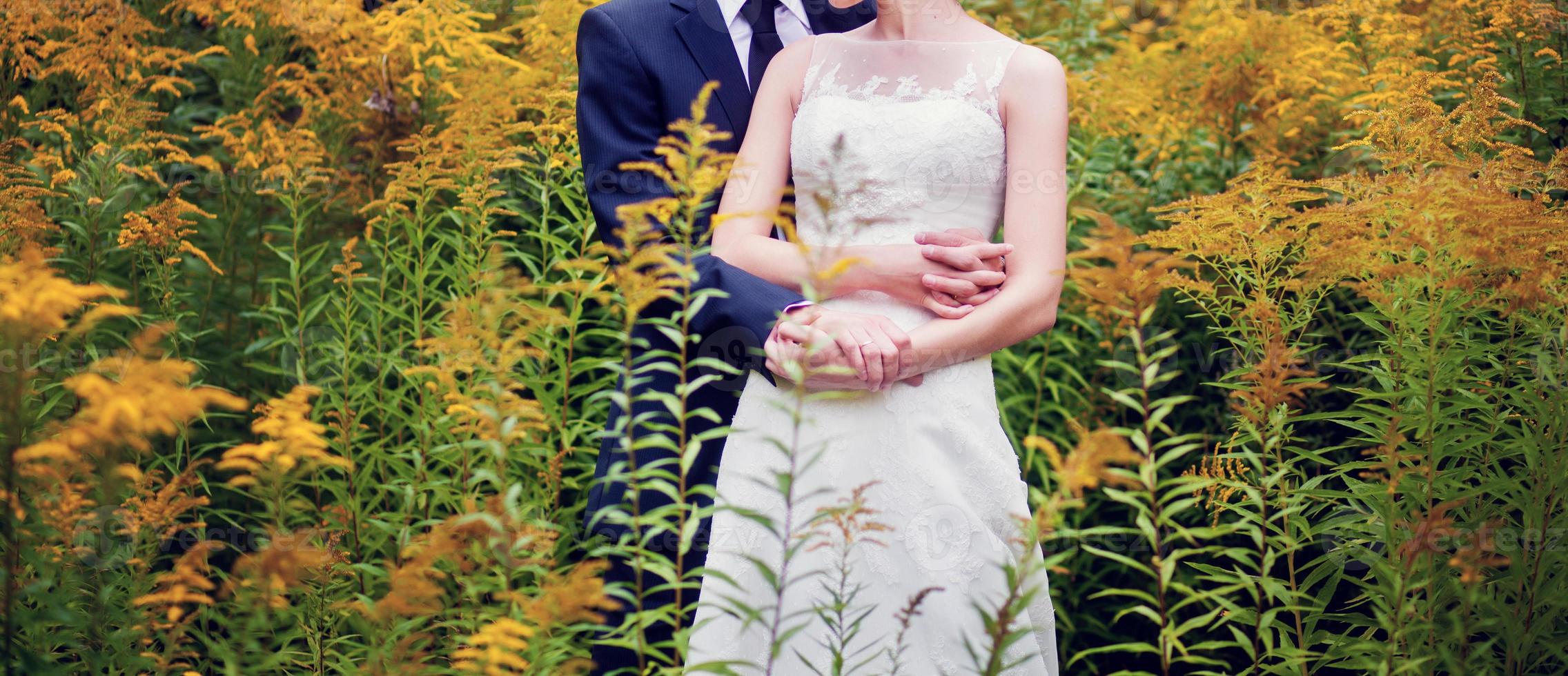 beautiful wedding couple hugging photo