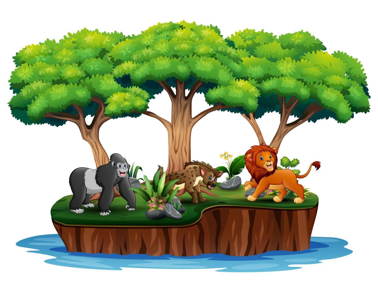 Cartoon nature island with wild animals vector