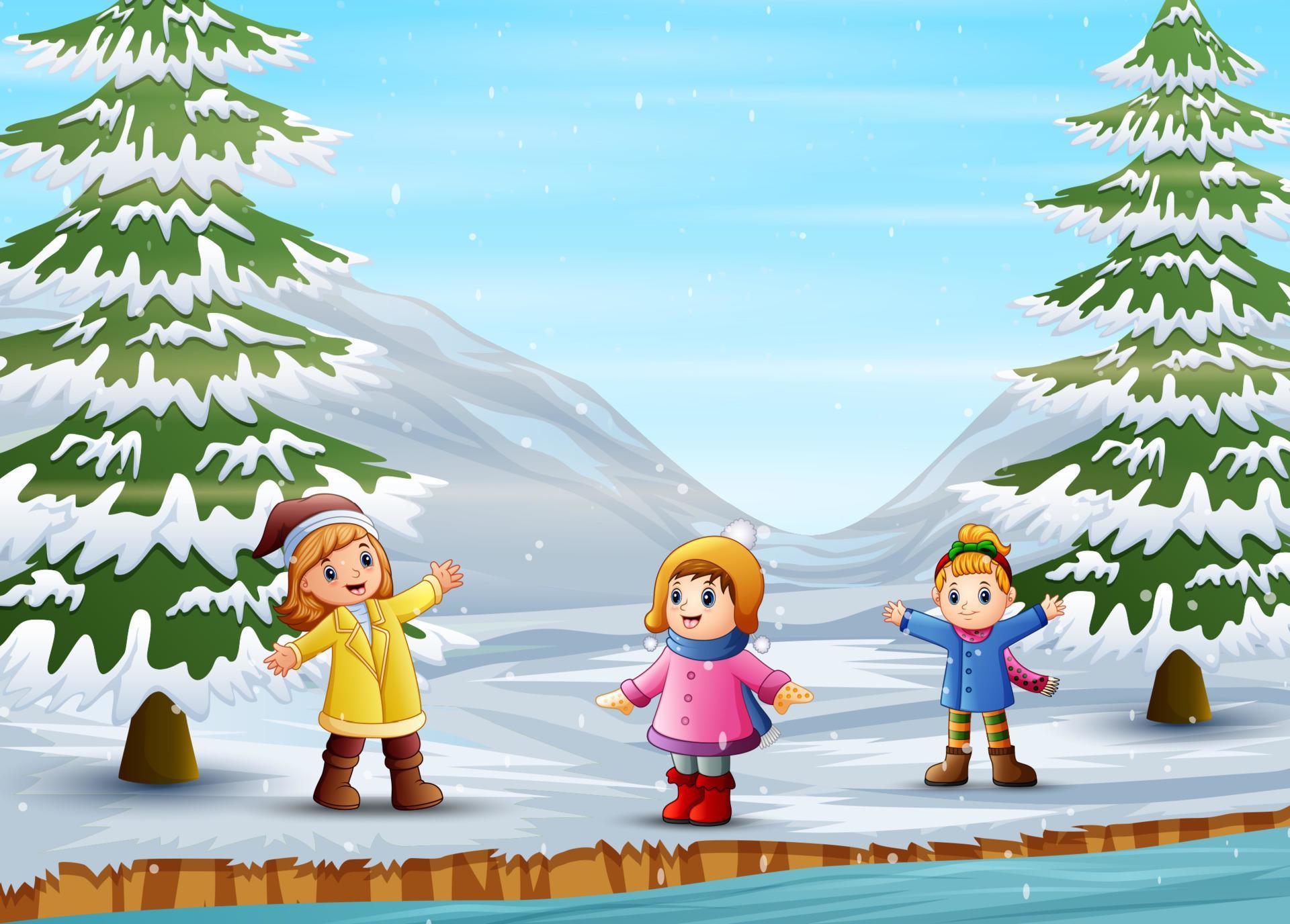 Children playing outside in winter 5708511 Vector Art at Vecteezy