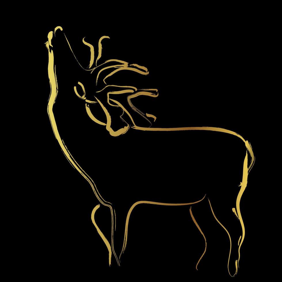 Golden dear brush stroke painting over black background vector