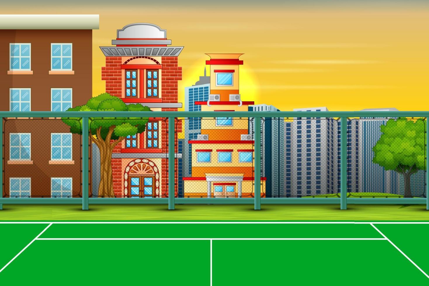 Cartoon background with sport field in city landscape vector