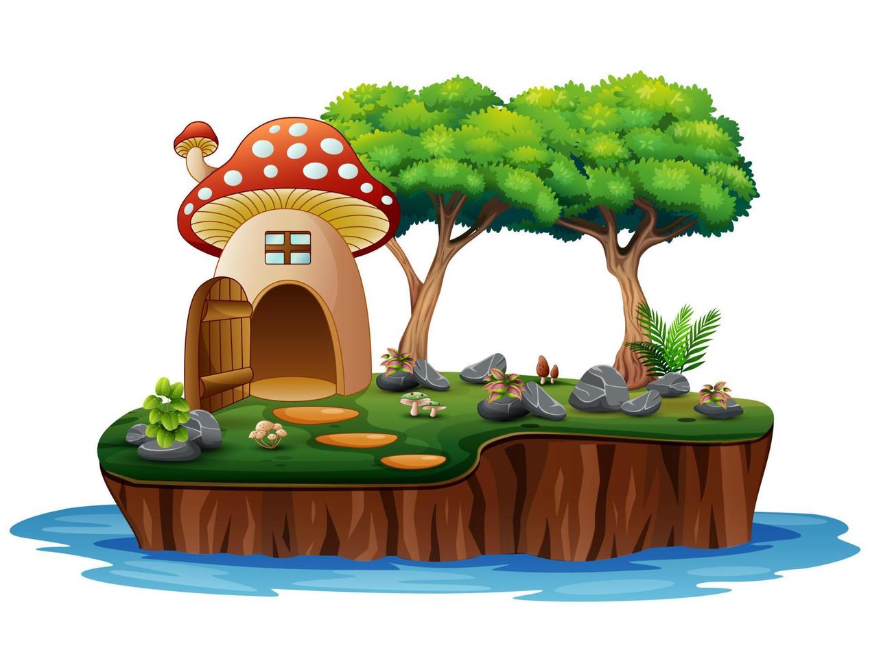 Cartoon of a mushroom house on island vector