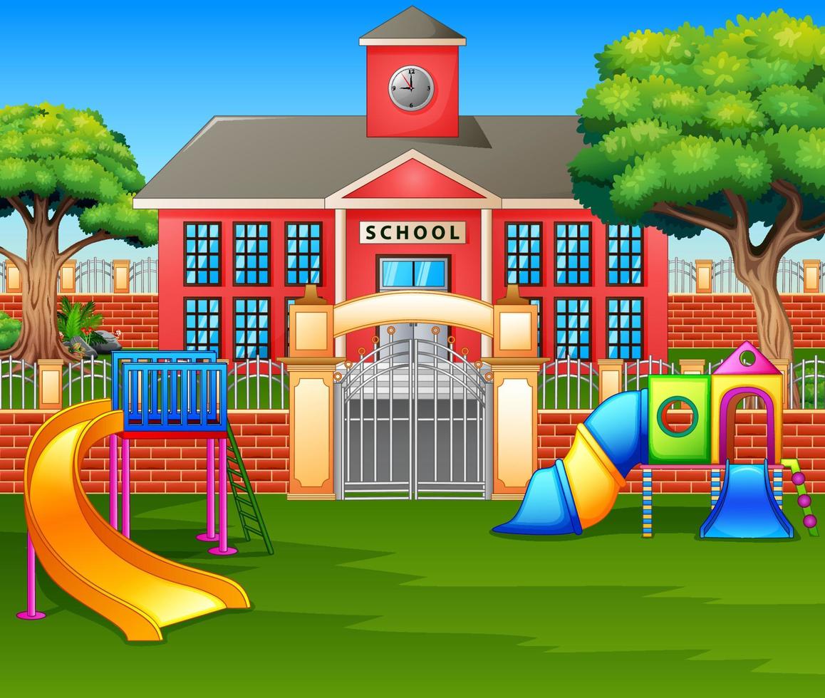 área de juegos para niños frente al patio de la escuela vector
