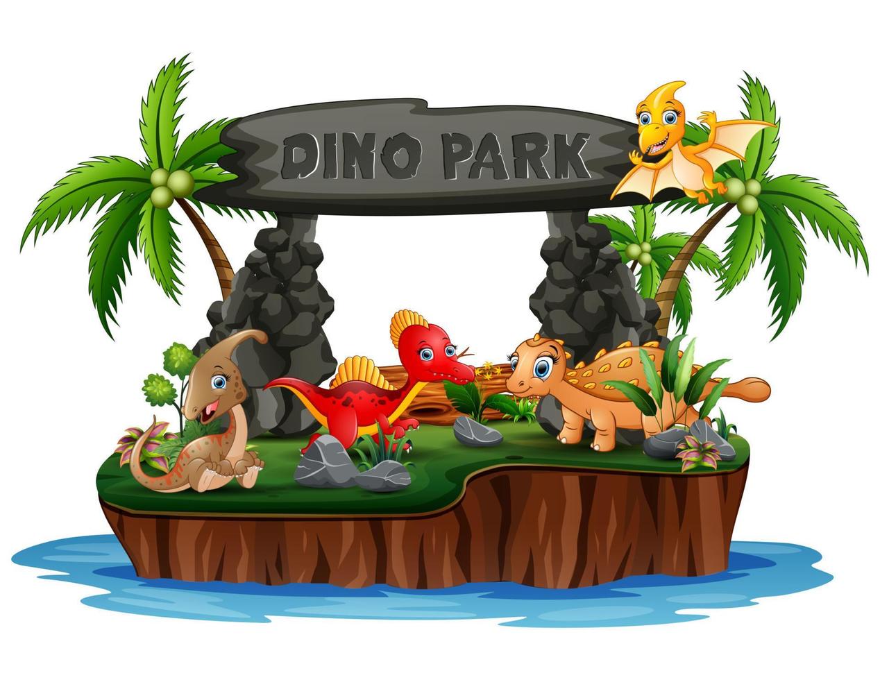 dibujos animados de dinosaurios en dino park island vector
