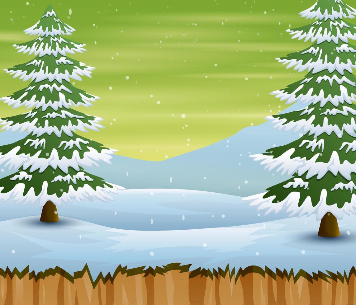 Winter season with snow covered trees and field vector