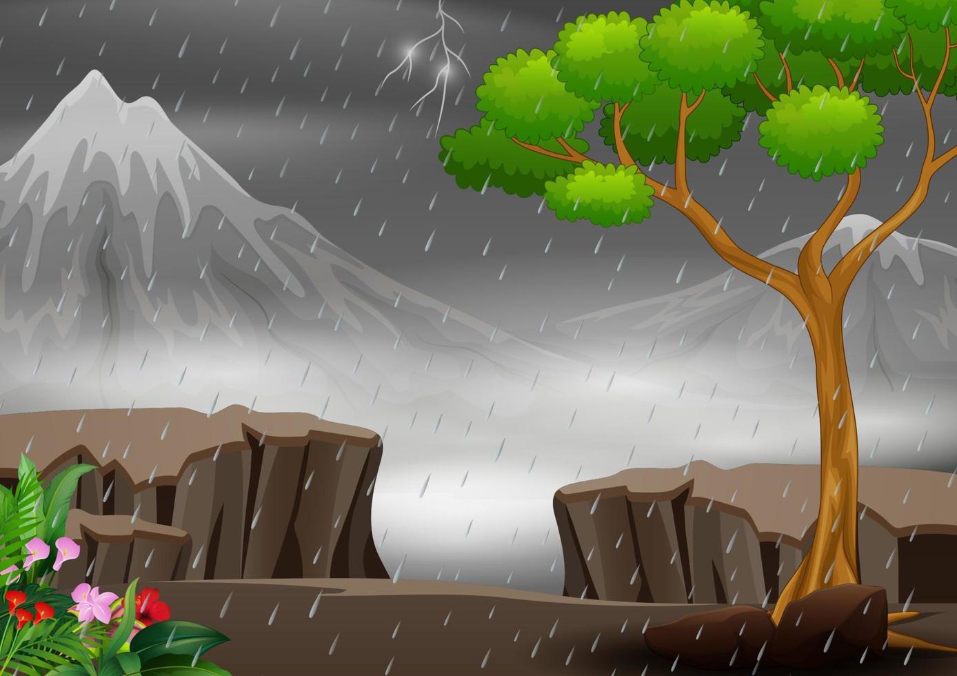 una tormenta en el fondo del paisaje natural vector