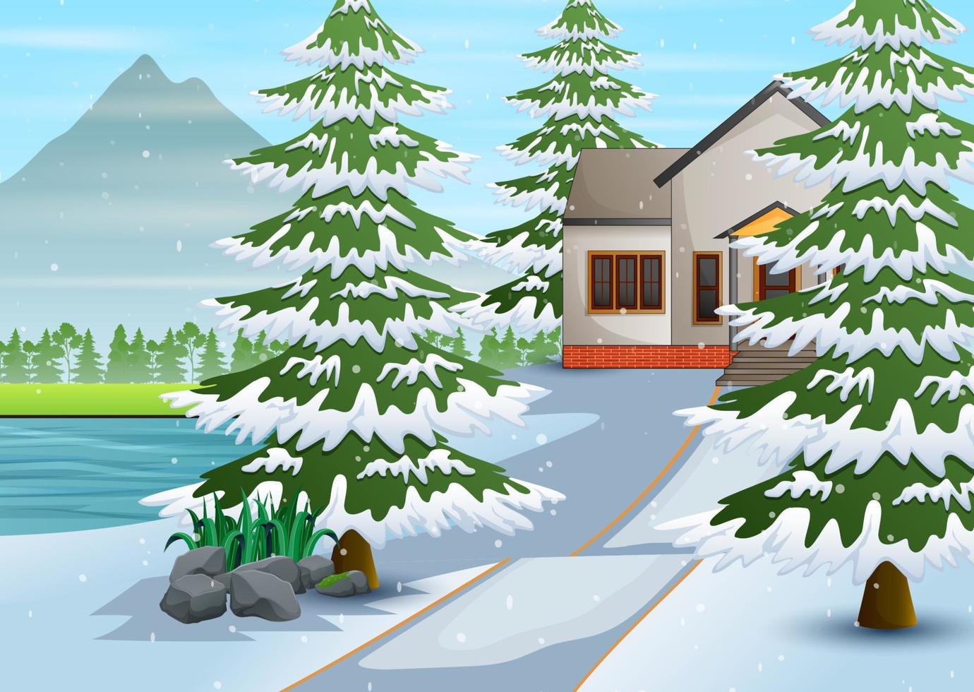 pueblo de invierno con nieve en el fondo vector