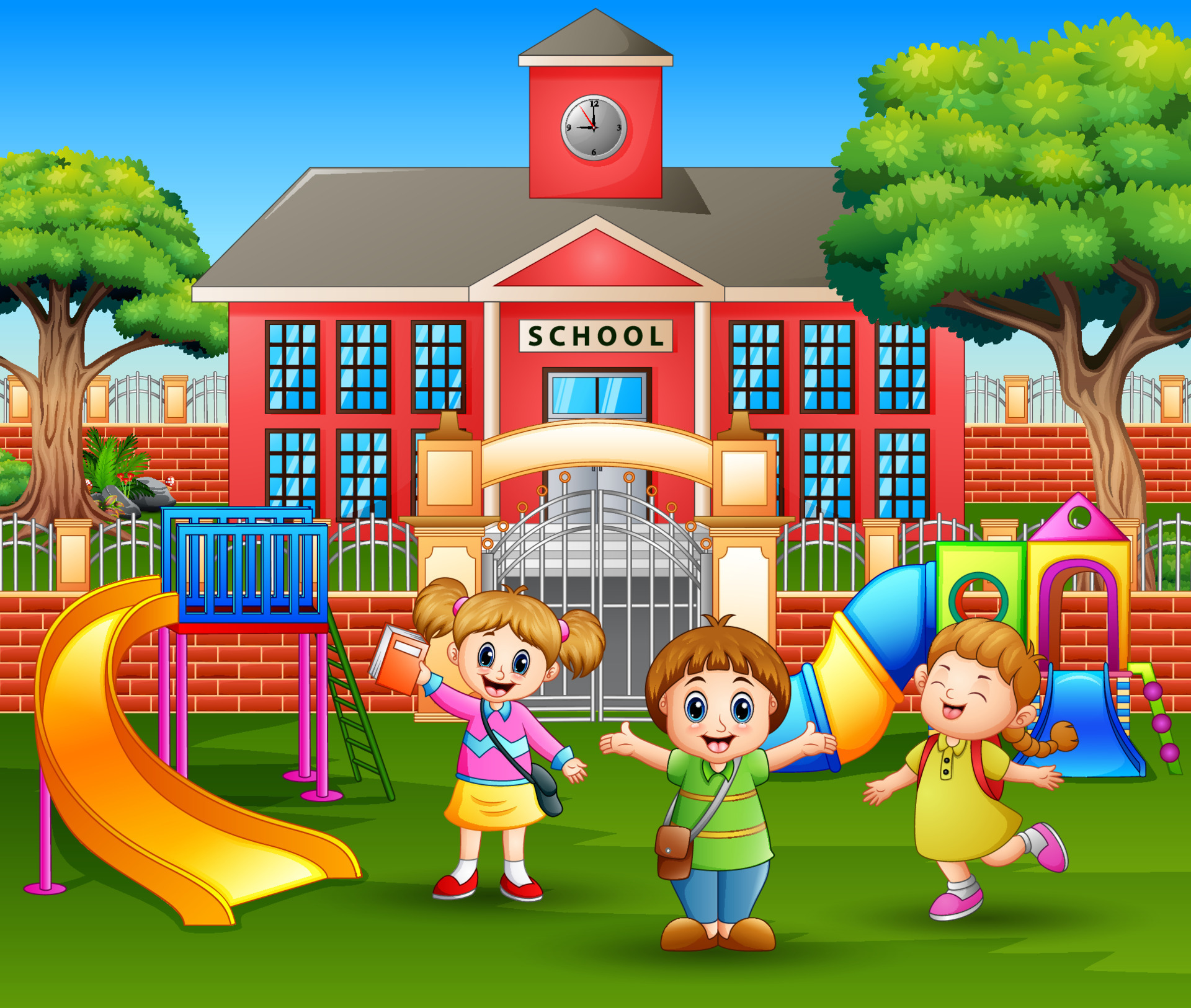 Happy kindergarten children playing in the playground 5708588 Vector Art at  Vecteezy
