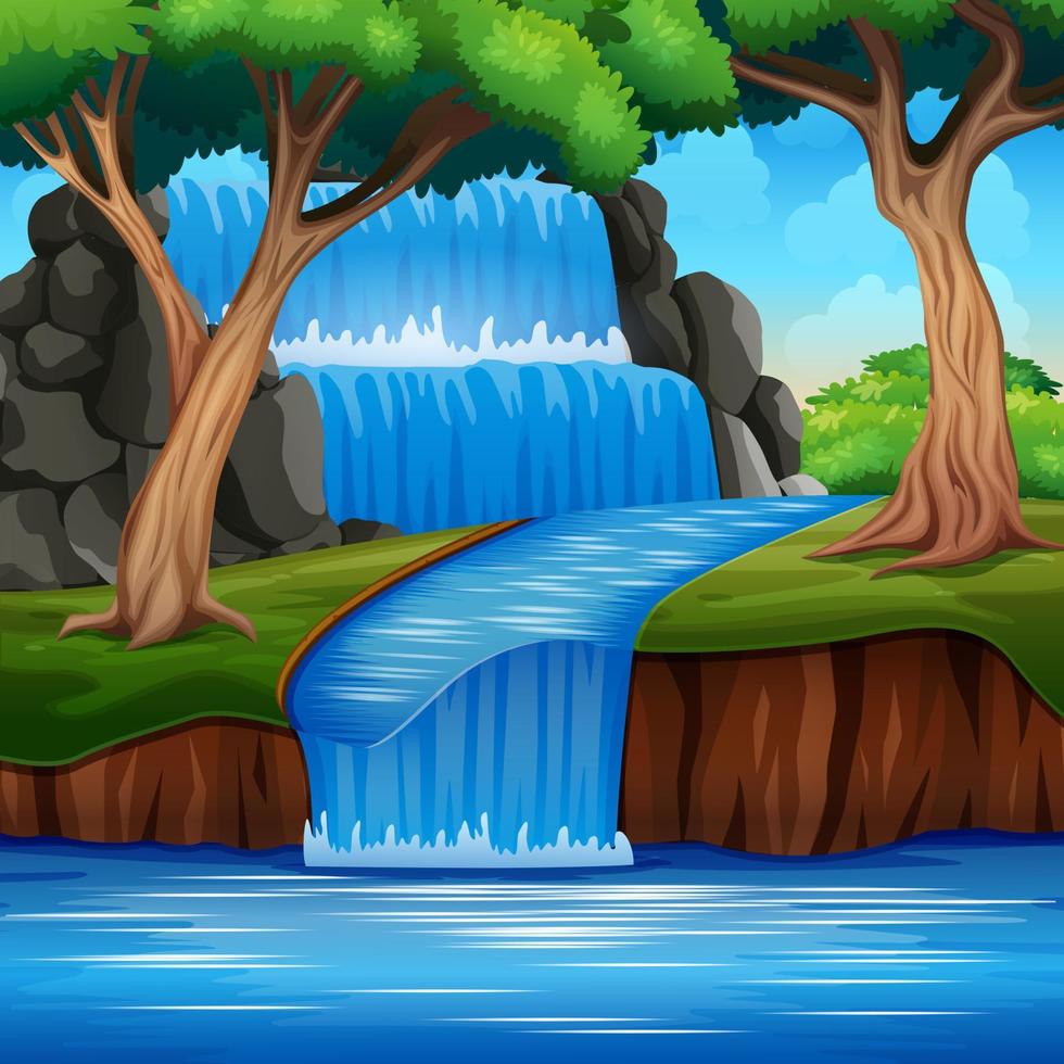 un hermoso fondo de paisaje de cascada en el bosque vector