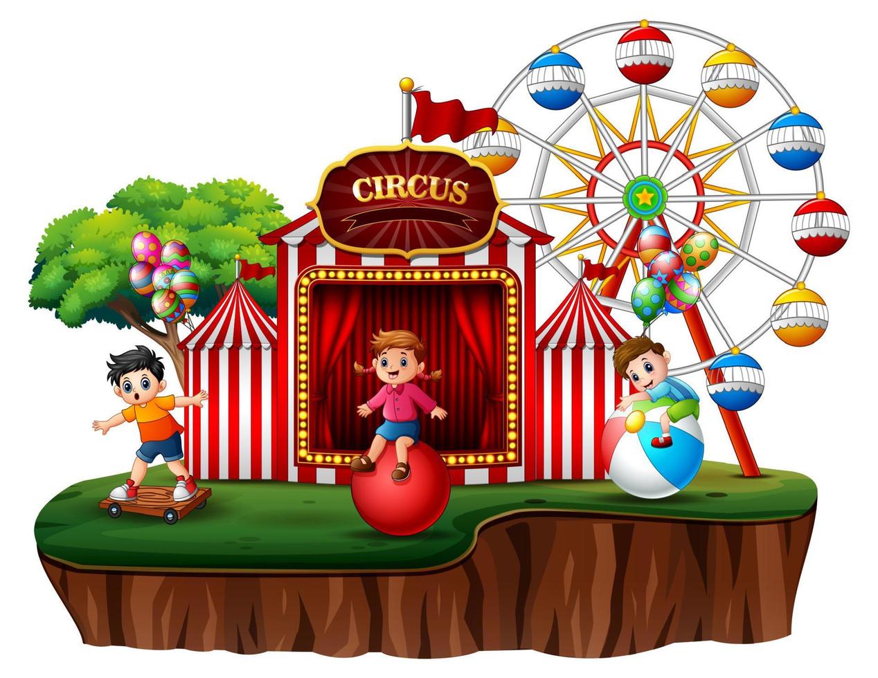 Cartoon children having fun on the amusement vector