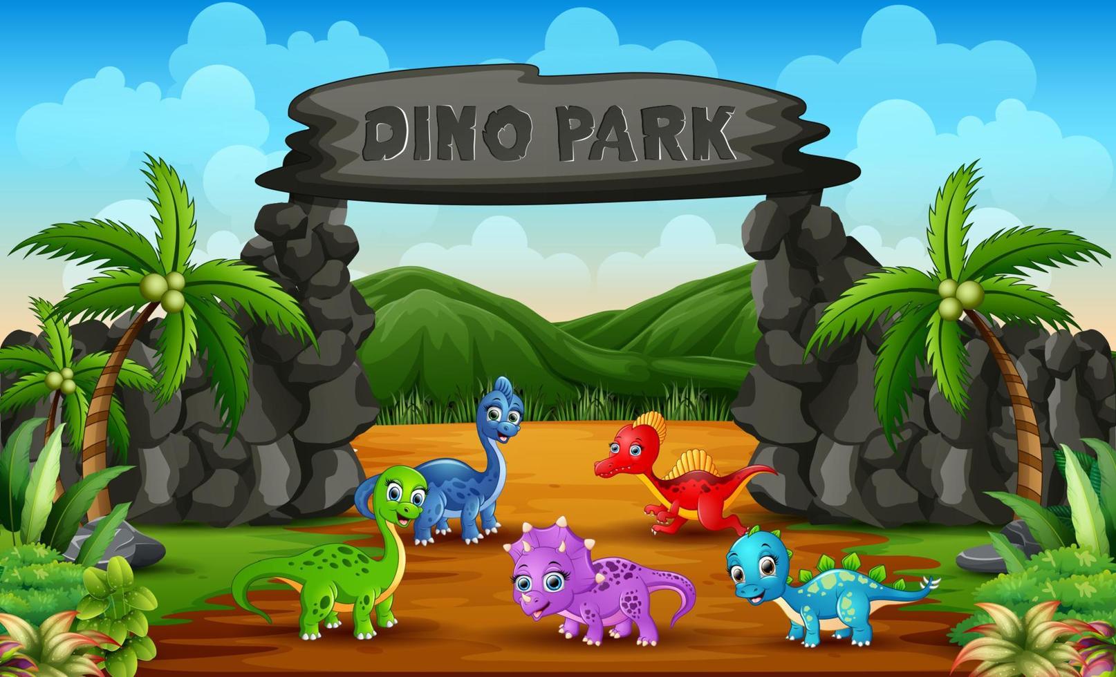 Different baby dinosaurs in Dino park illustration vector