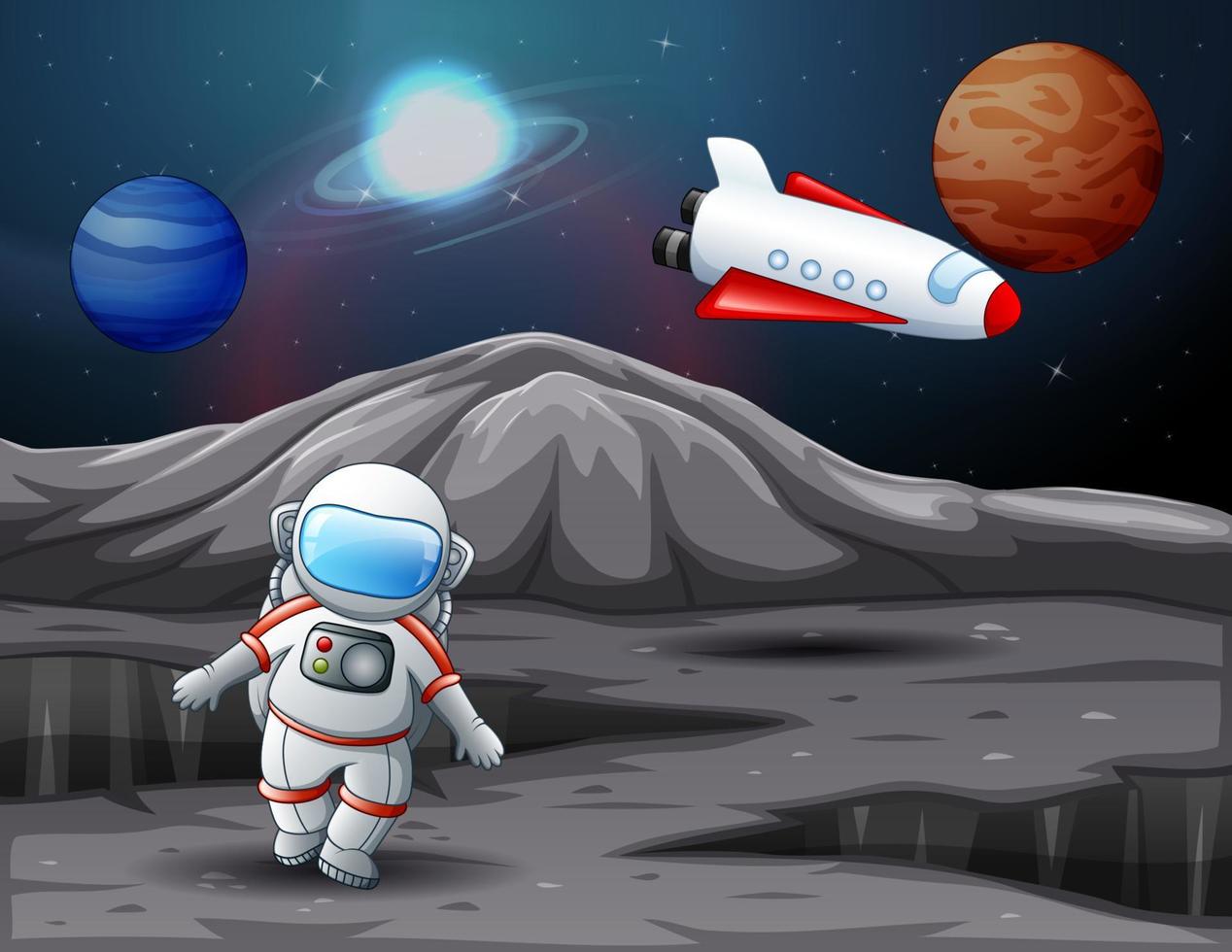 Astronaut landed on planet illustration vector