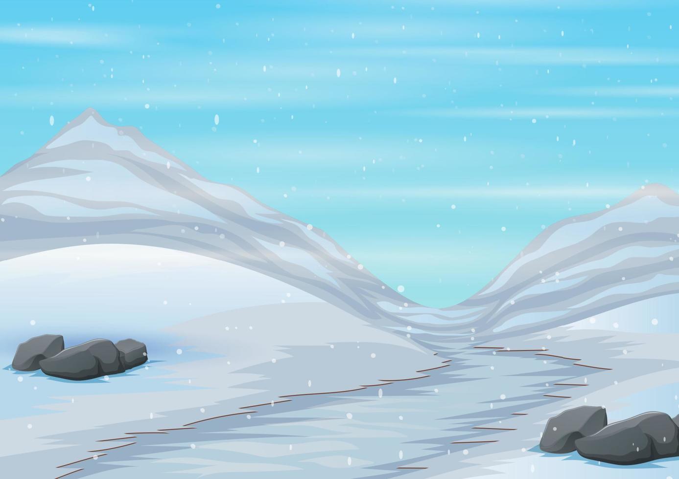 Scene of the snow covered road with icy mountain background vector