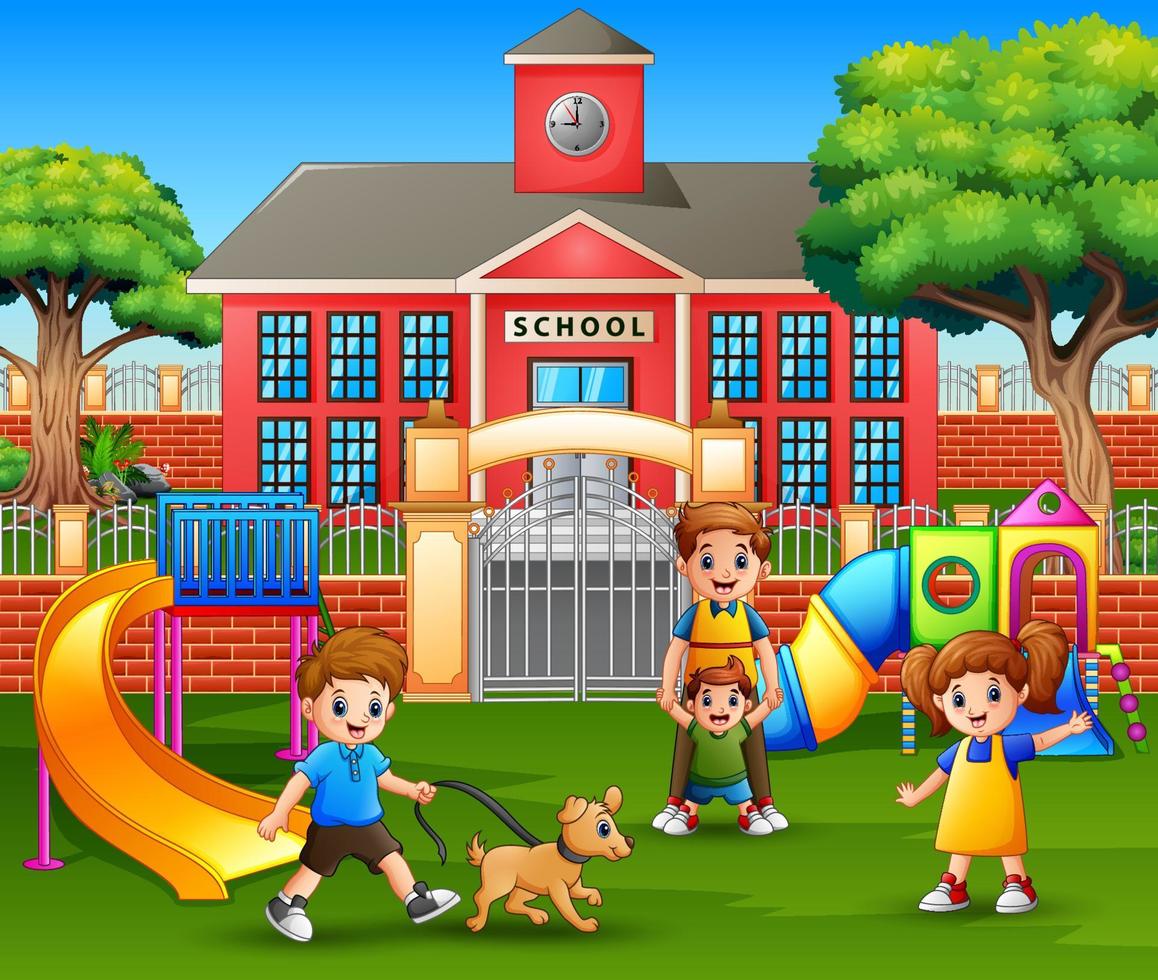 Happy children and family enjoying in playground vector