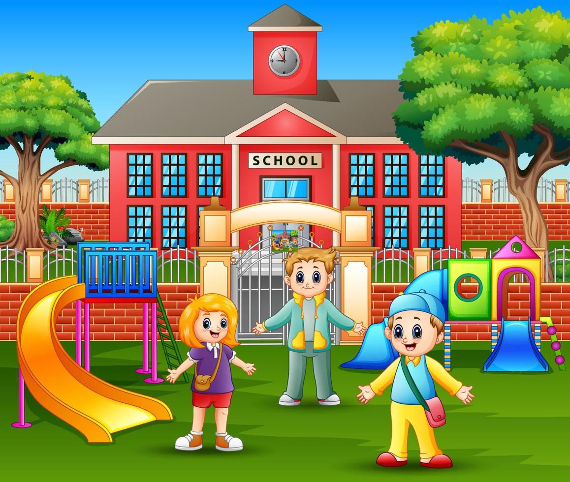 Happy children playing in front the school vector