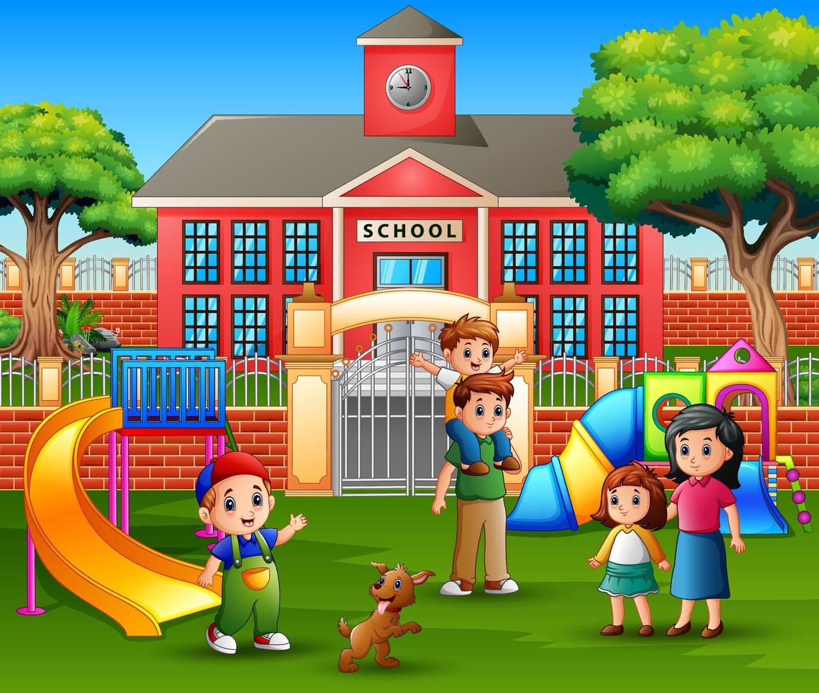 Children with family in the playground vector