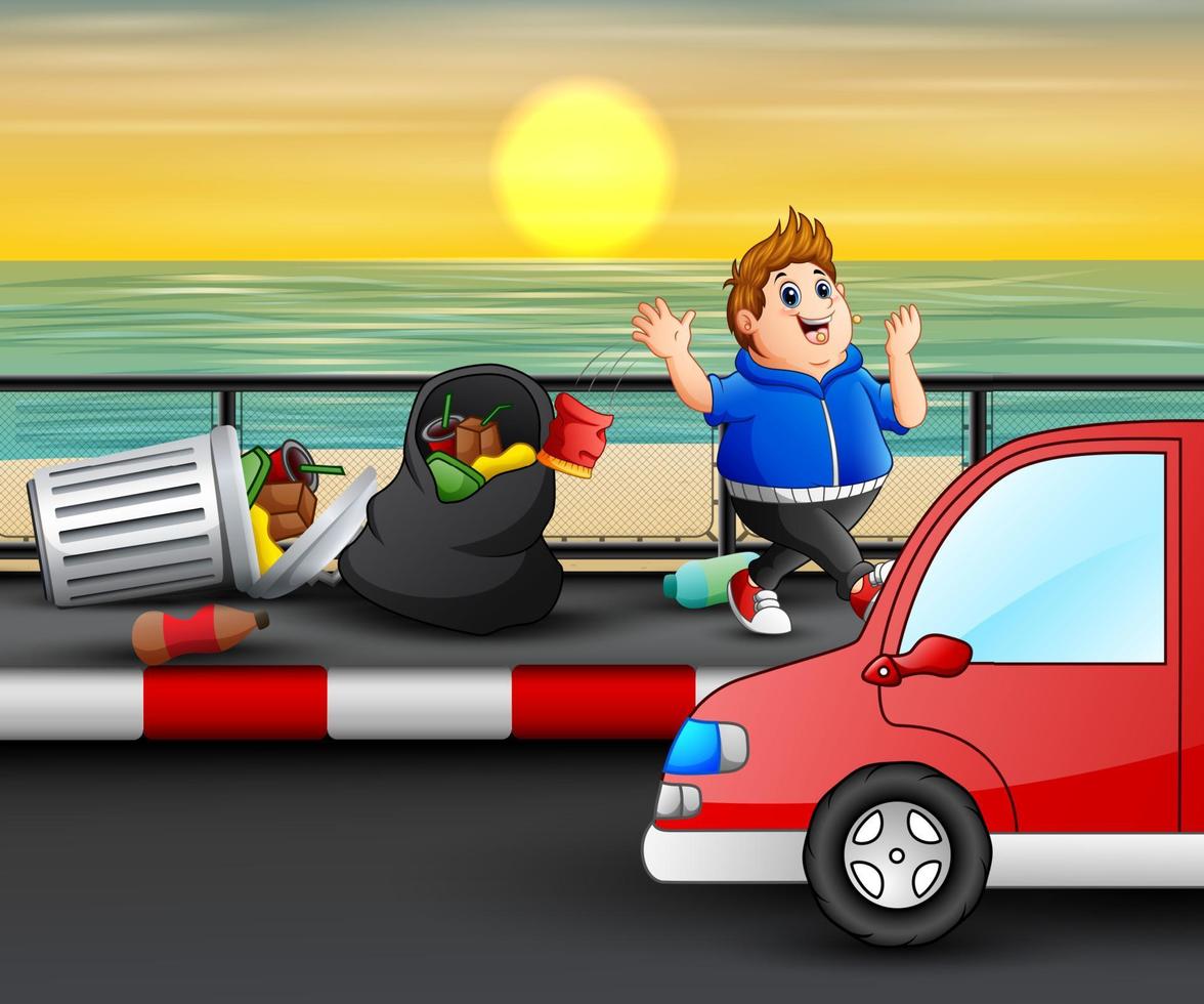 Man throwing a trash on street vector
