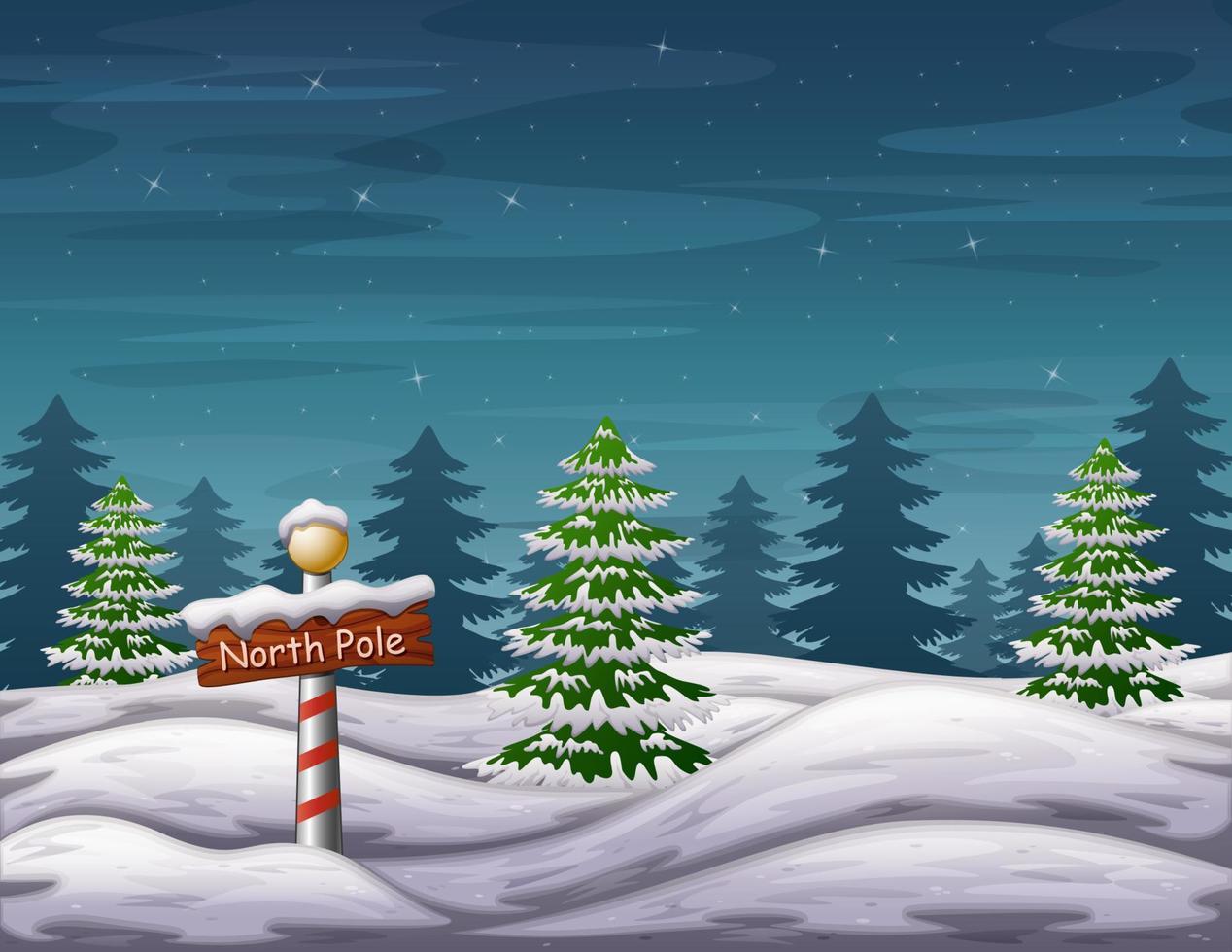 un cartel del polo norte en las vacaciones de invierno del país de las maravillas del bosque vector