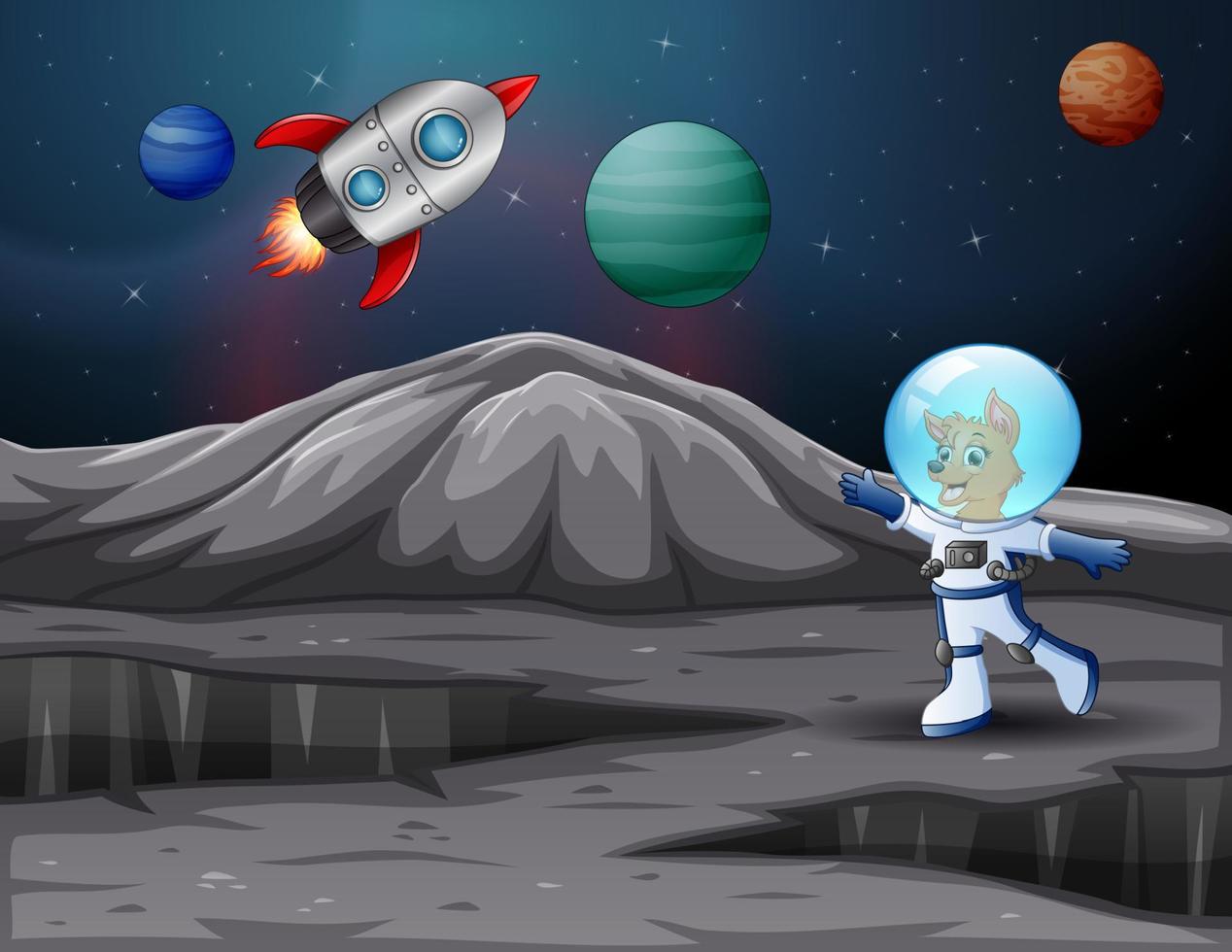 Cartoon a dog astronaut in space vector