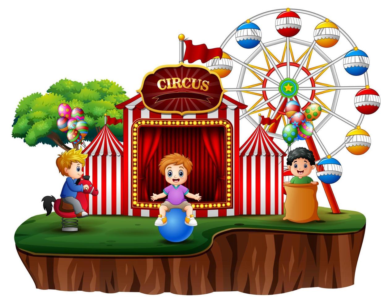 Cartoon children having fun on the amusement vector