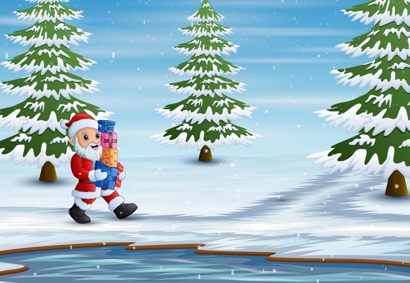 A santa claus holding boxes gift for children vector