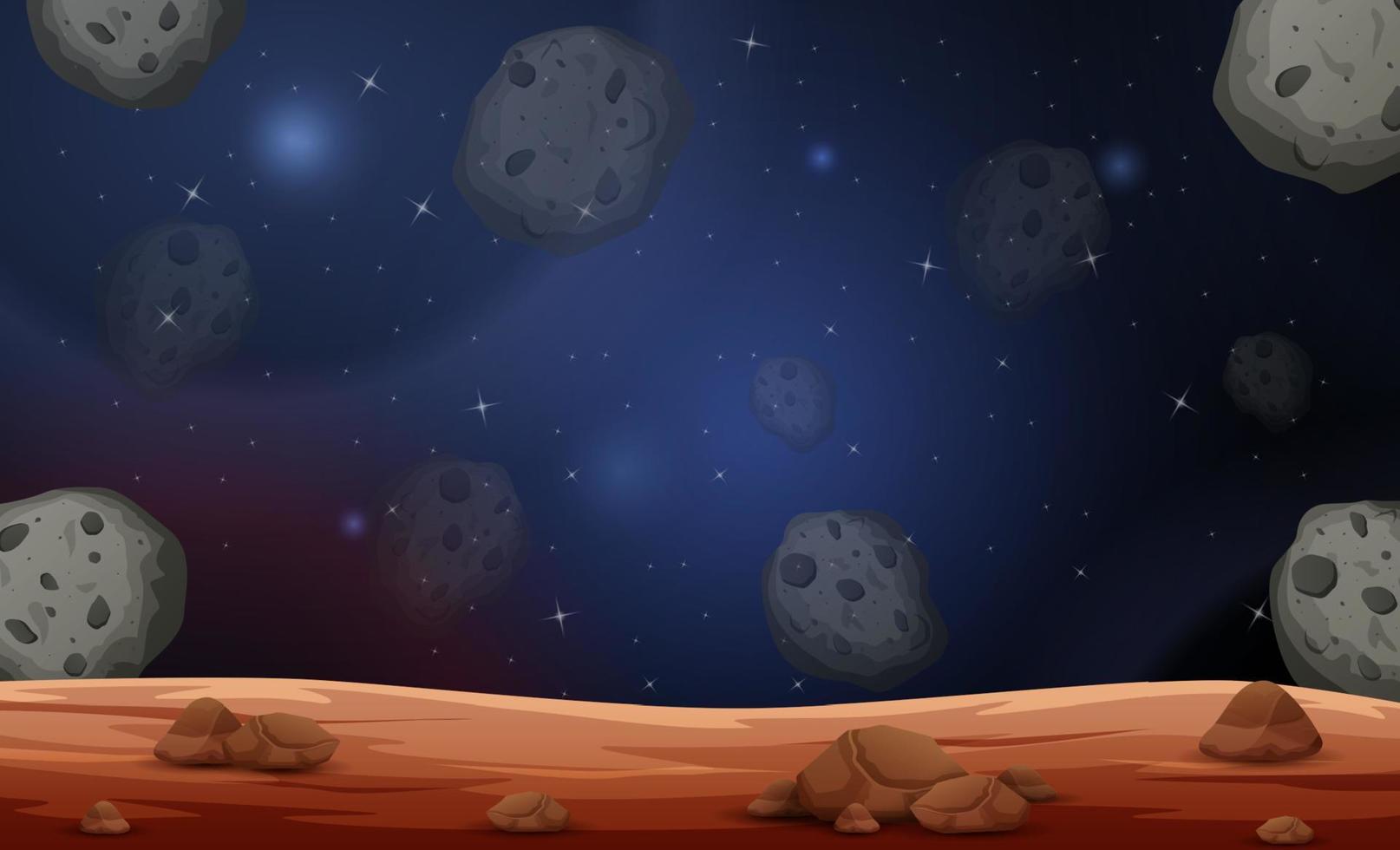 escena de la luna con ilustración de asteroides vector