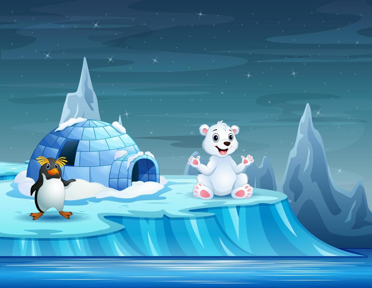 Cartoon animals with igloo ice house vector