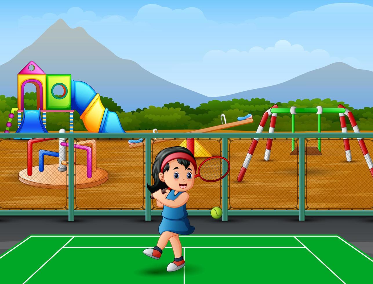 caricatura de una niña jugando al tenis vector