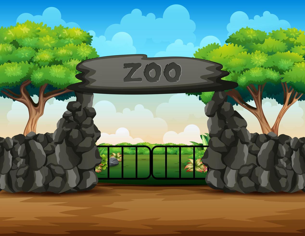 Background scene of zoo park with big gate vector