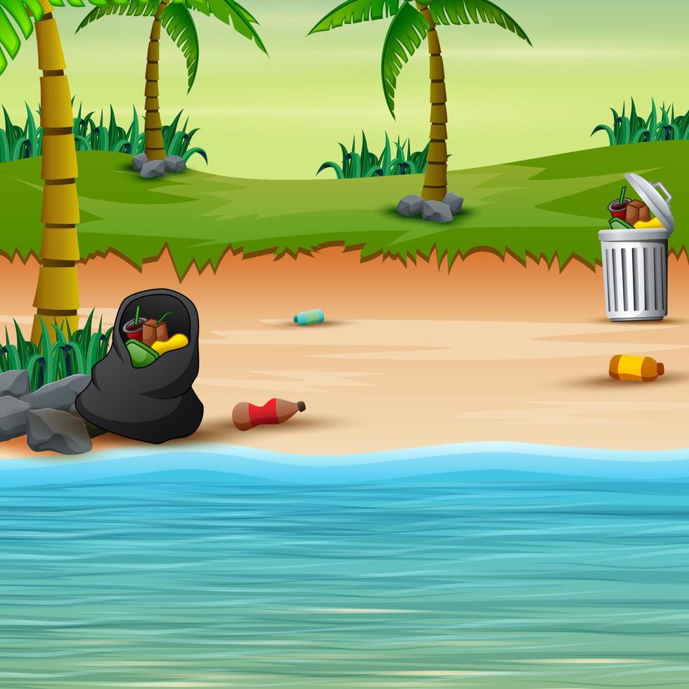 Plastic bottle and other plastics on the beach vector
