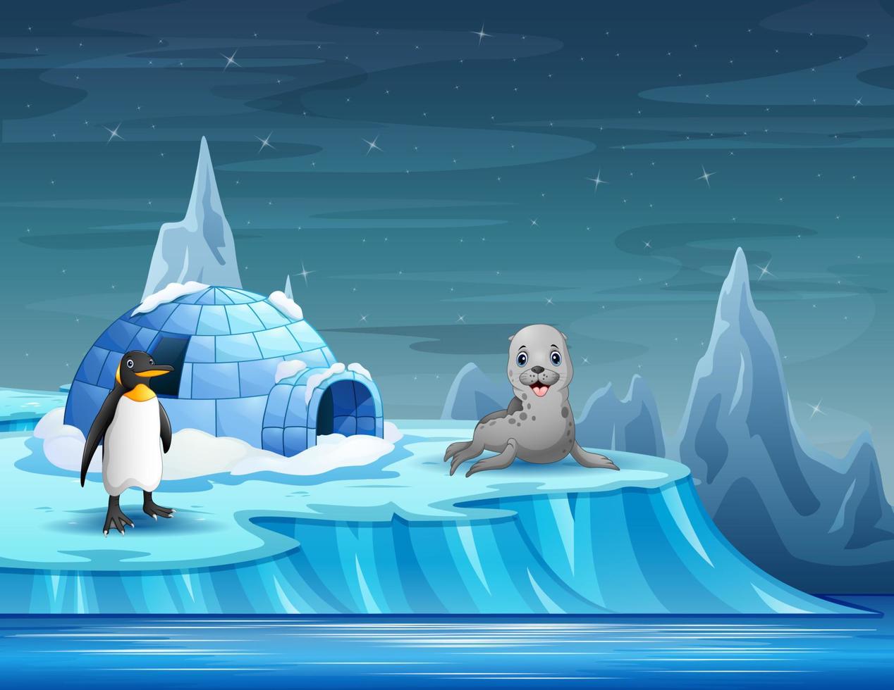 Cartoon animals with igloo ice house vector