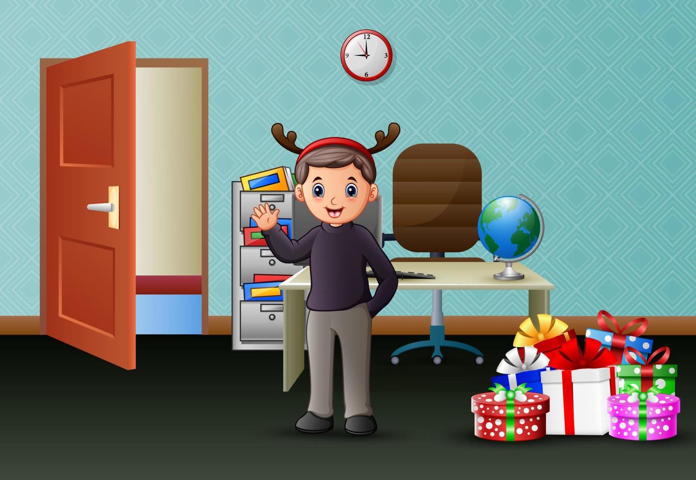 A man in the office at Christmas Day vector
