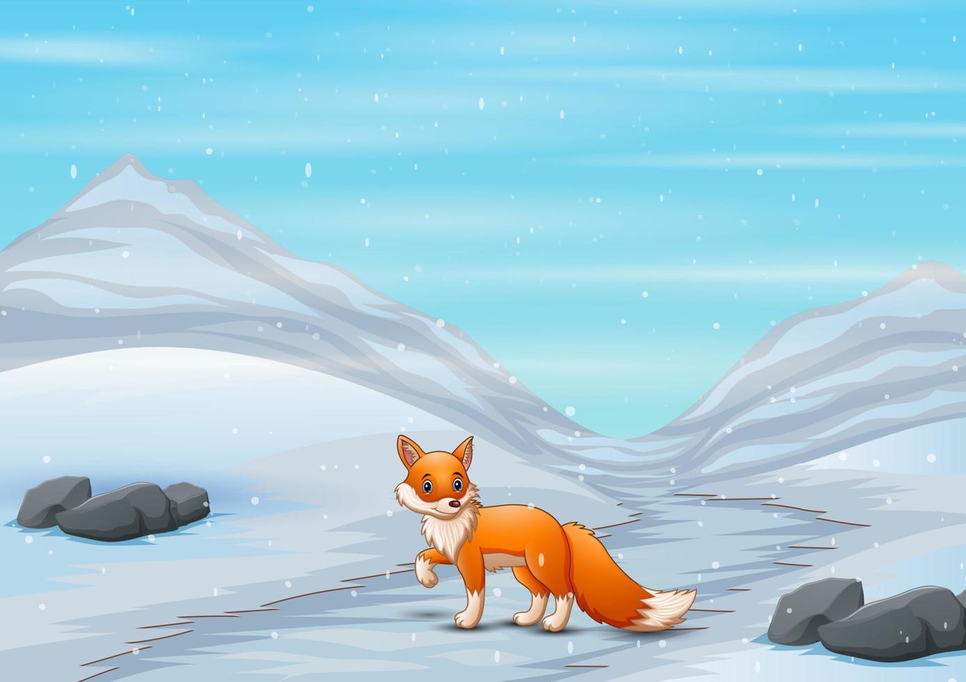 Fox cartoon in winter hunting a prey vector