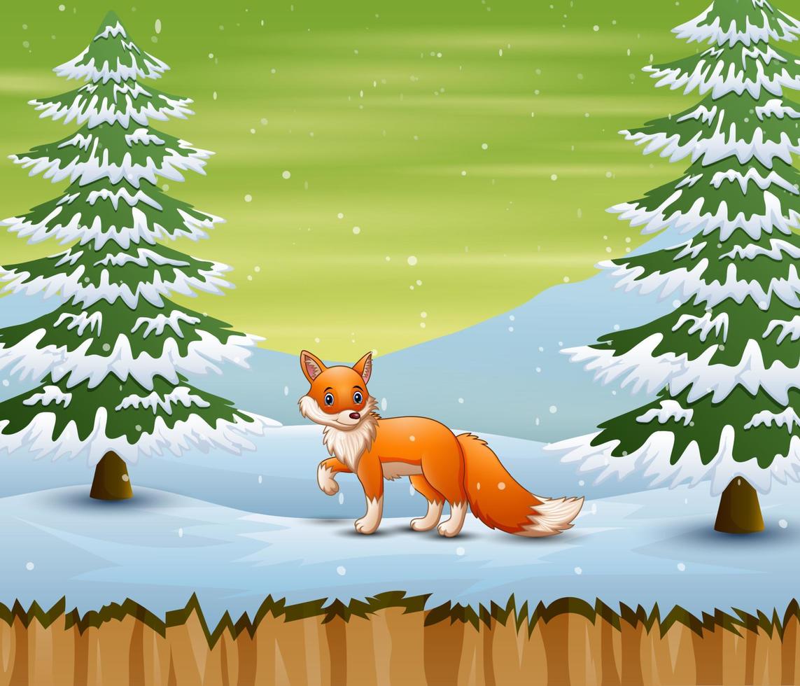 Fox in the winter forest hunting a prey vector