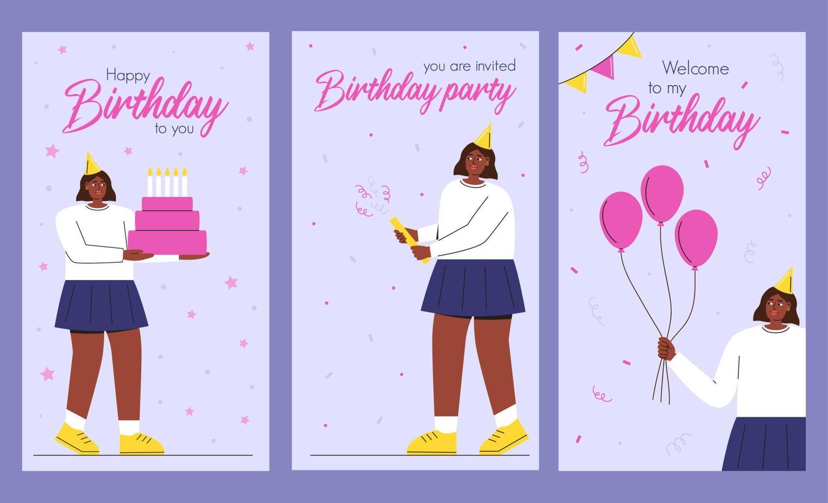 Happy Birthday Instagram stories vector