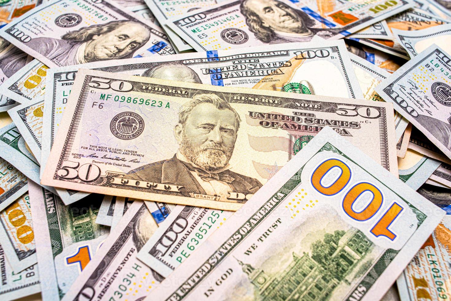 Currency background. Money American banknotes shot close-up. photo