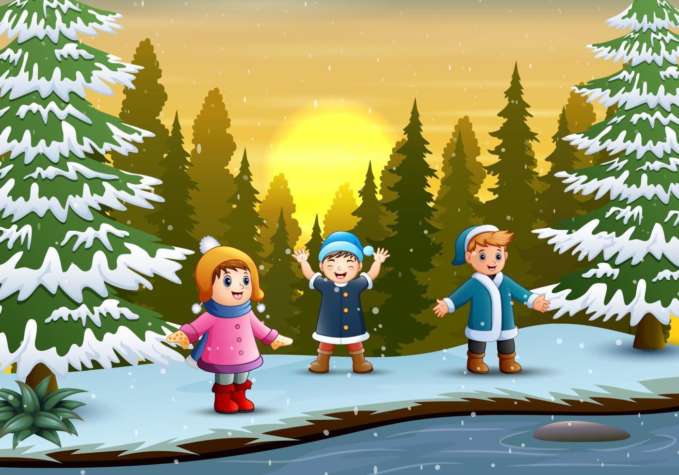 Happy children playing in winter vector