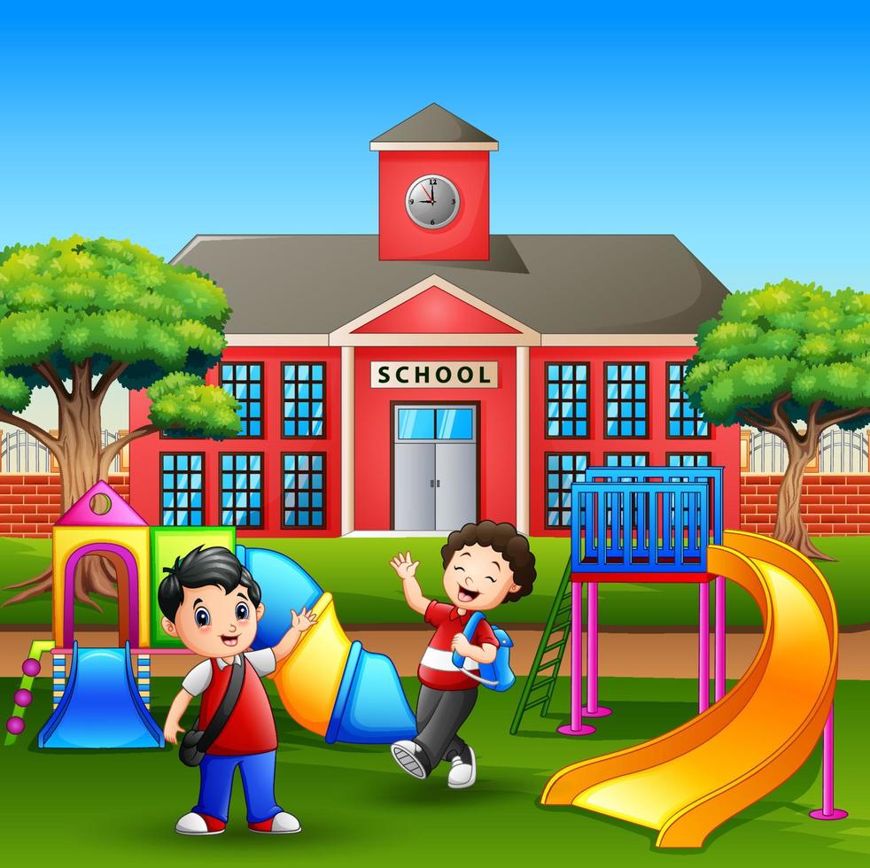 Happy boys playing in the school yard vector
