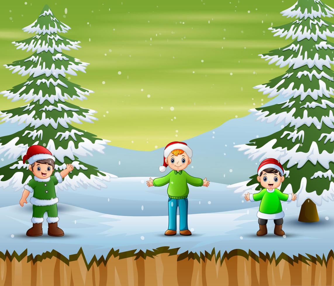 Children playing outside in winter vector