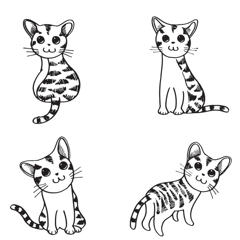 conjunto de gatos divertidos. lindos gatitos garabatos dibujados a mano. ilustración de vector de animales de compañía.