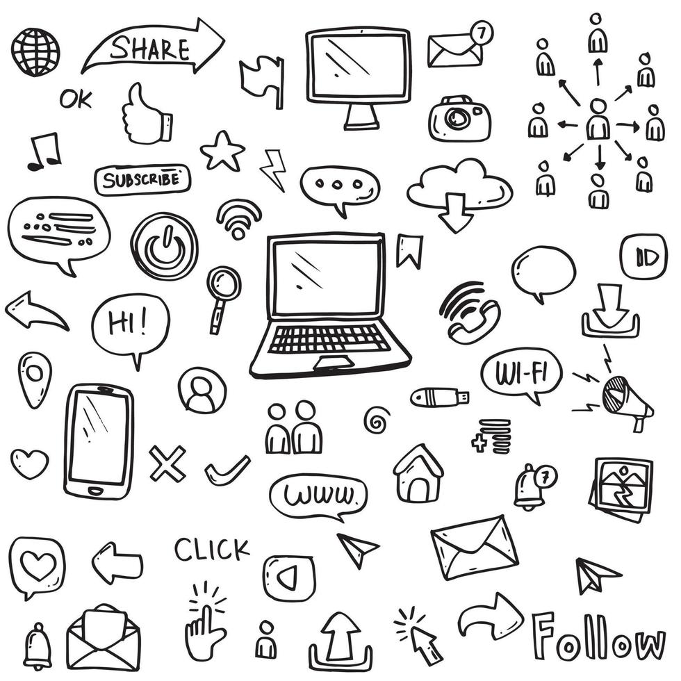 set of social media icon hand drawn vector