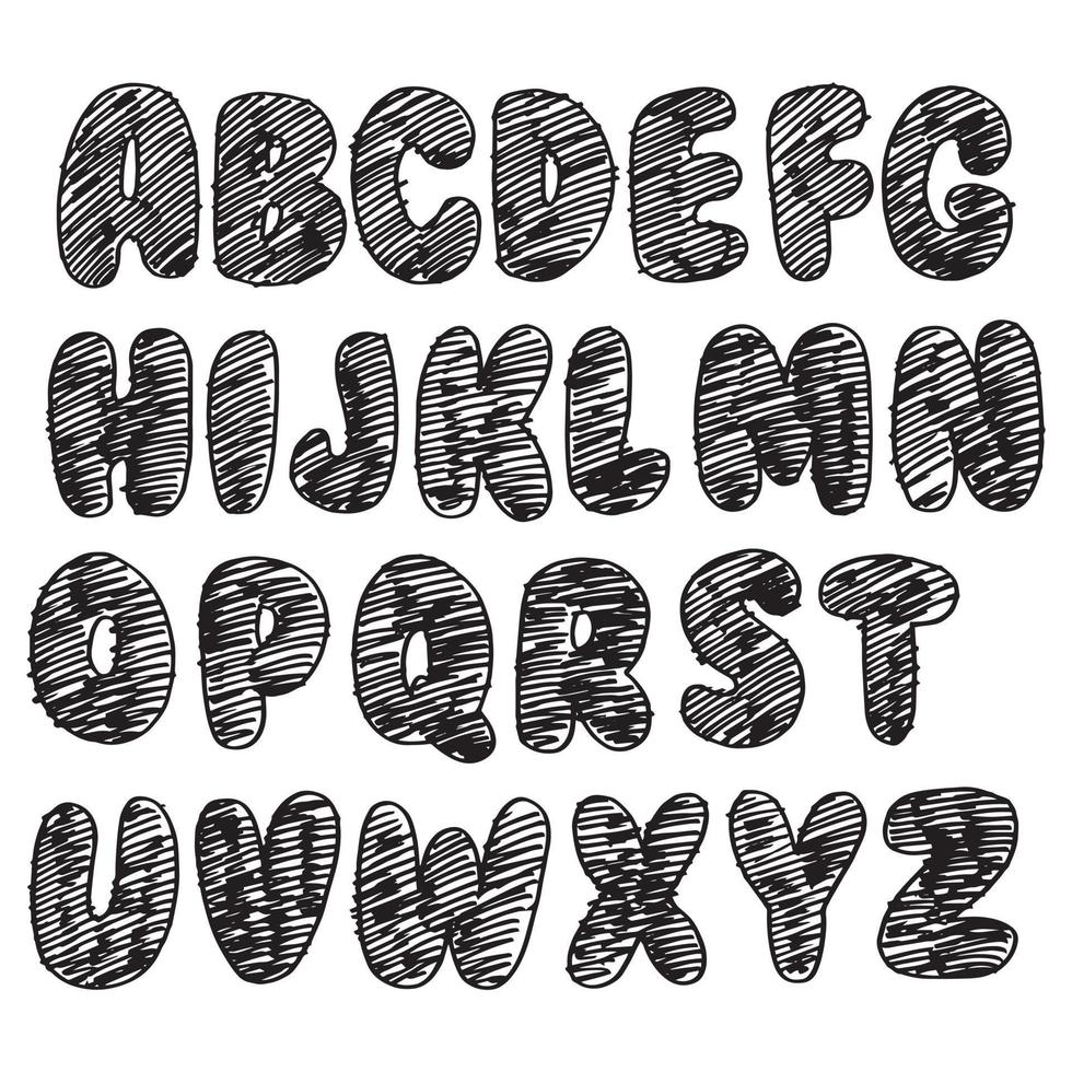 Hand drawn doodle funny font. Set of sketch cute alphabet. Vector illustration for magazines, printings, web posters, hand drawn typography etc.